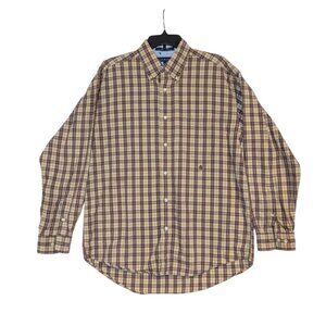 Tommy Hilfiger Mens Button-Up Plaid Shirt L Beige & Red Classic Fit